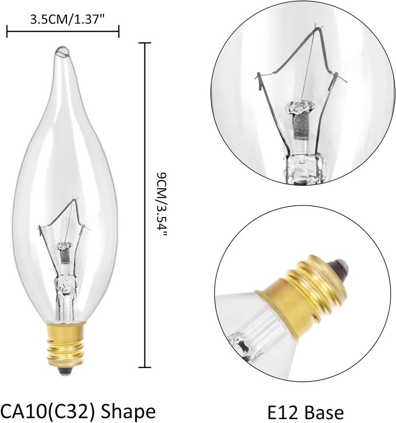 LinMiFo 12-عبوة مصباح قاعدة الشمعدان E12 B10 شفاف، 60W 120V مصابيح ضوء الشمعة المتوهجة القابلة للتعتيم لمصابيح السقف أو الخارجية، مروحة السقف، الشمعدانات، المدفأة - Image 2